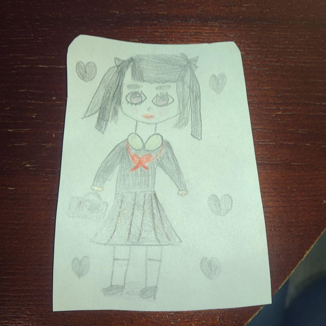 手描きの女の子イラスト セーラー服 （桜とセーラー服少女