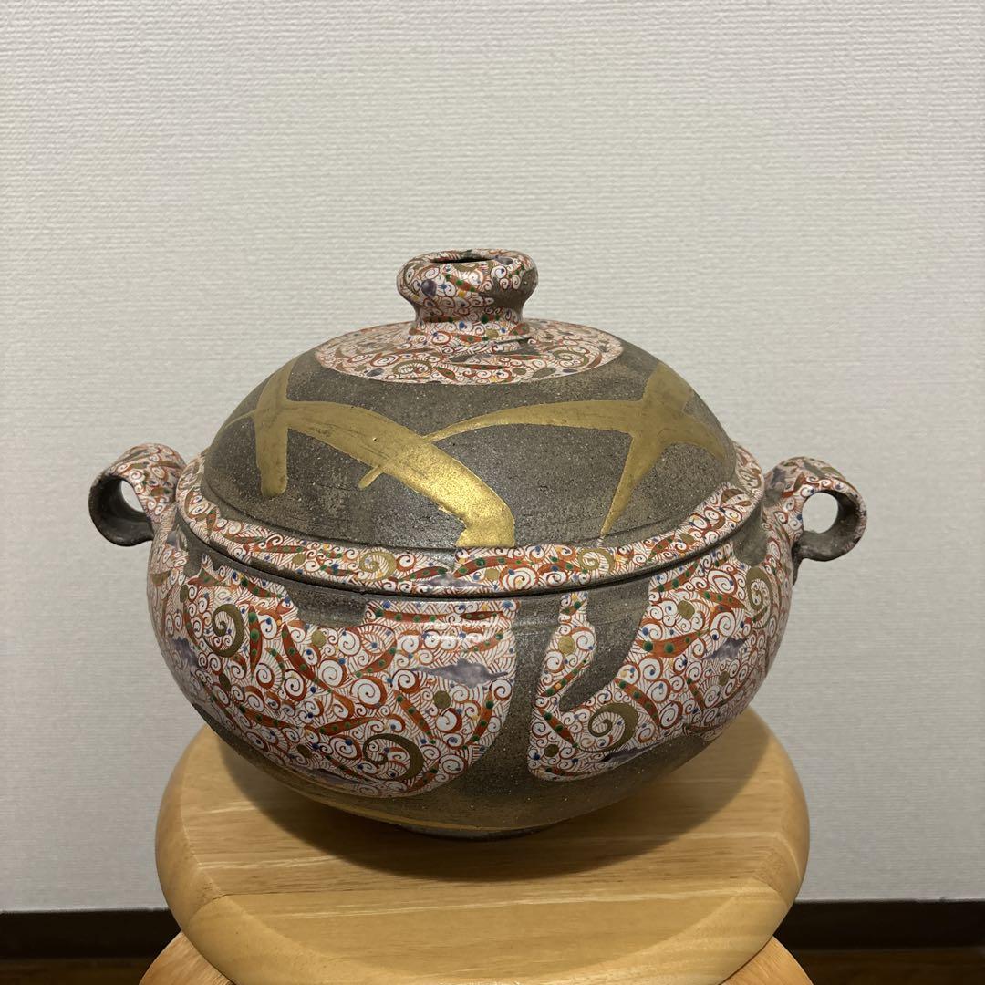 陶芸家 苧坂恒治作 お重箱 金彩