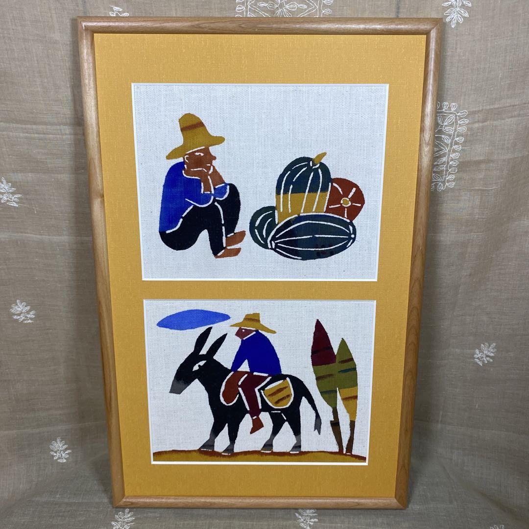 柚木沙弥郎/型染絵額込 （柚木沙弥郎 額入り型染絵 もたれる）