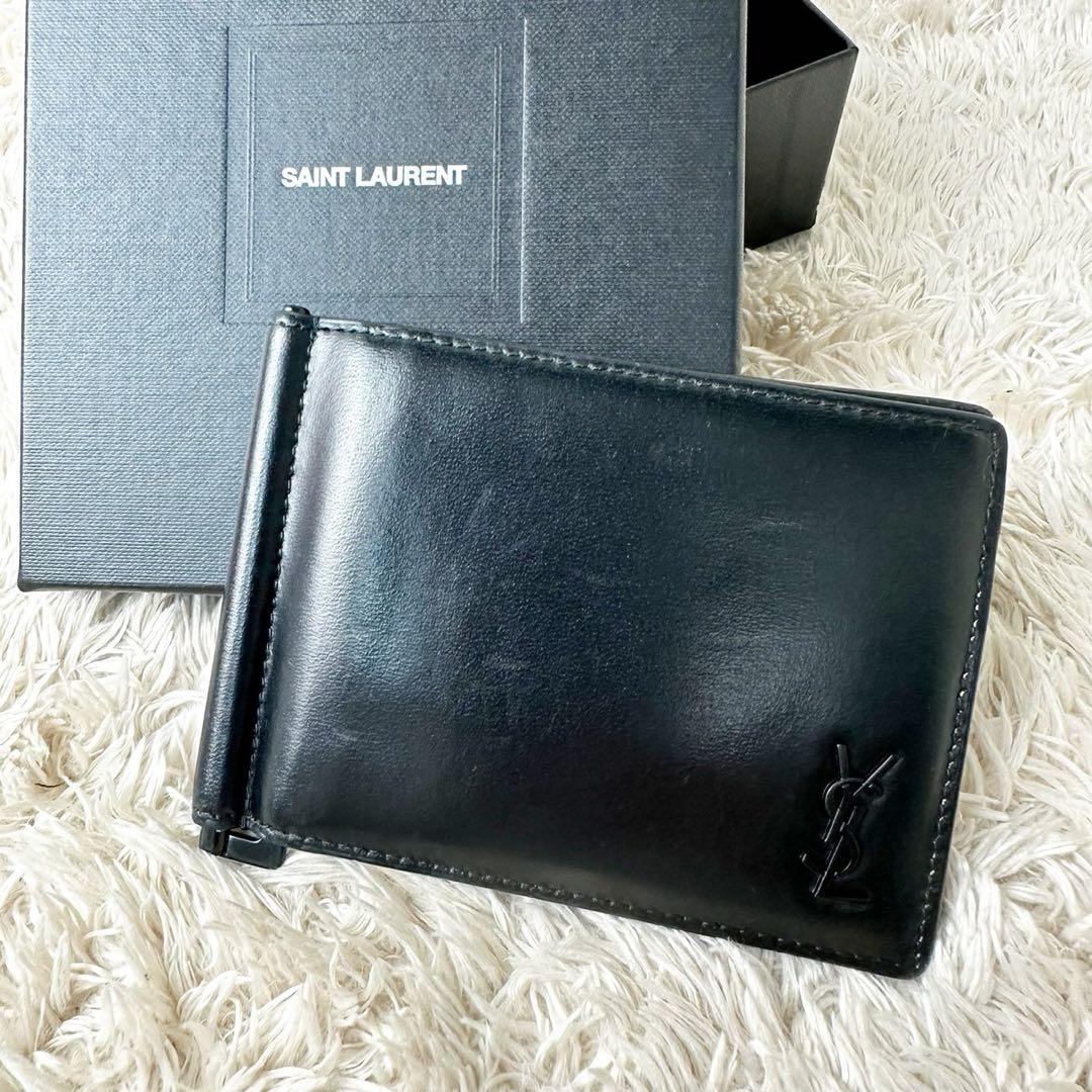 最終値下げ　美品　SAINT LAURENT ブラック マネークリップ 極美品 SAINT LAURENT サンローラン レザー マネークリップ付き