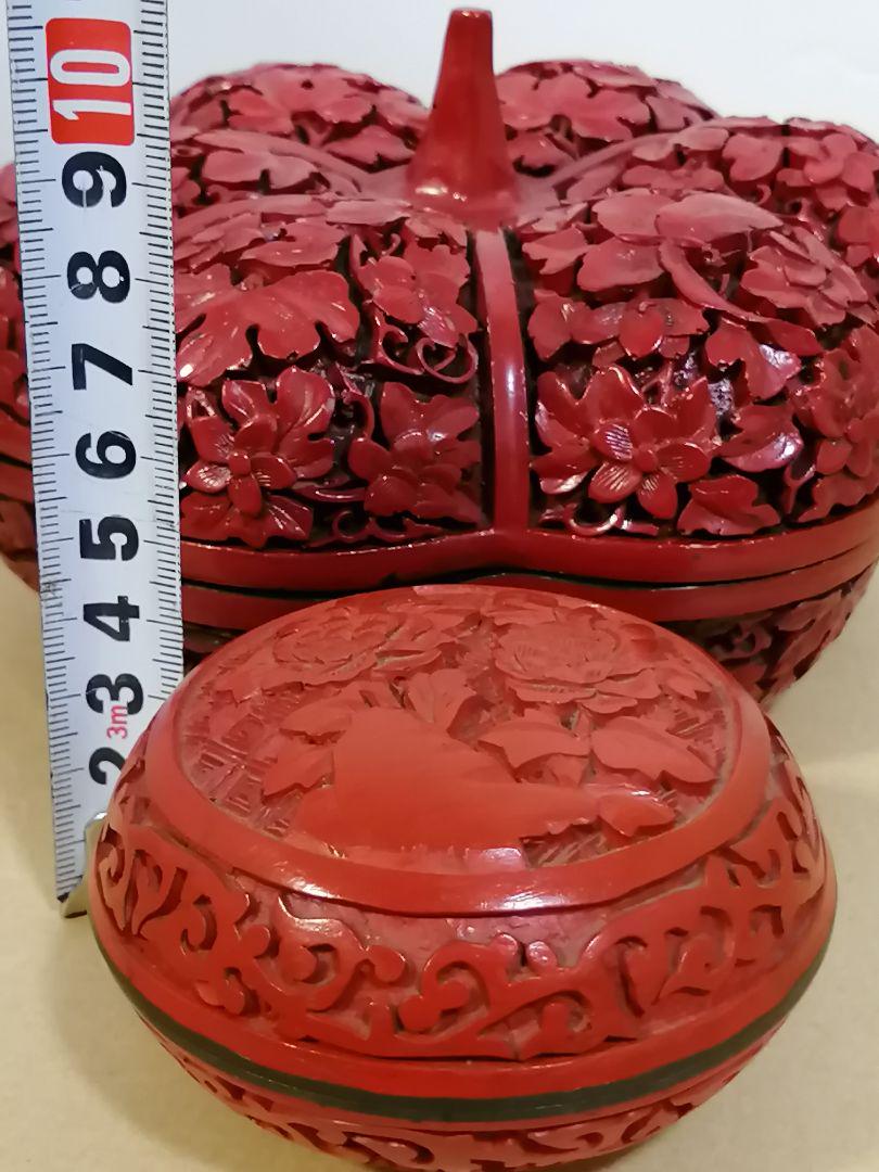 旧蔵した中国骨董古い唐物【龍雲】彫漆堆朱大きめ茶道御香合、書道印合　細工精密彫刻 131010_495596283708388532435_9