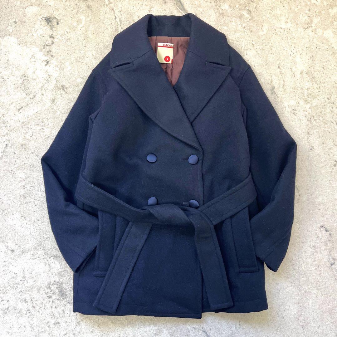 【トゥモローランド バッカ】美品ウールカシミヤ ダブル ベルト付 ハーフコート トゥモローランド バッカ】美品ウールカシミヤ ダブル ベルト付