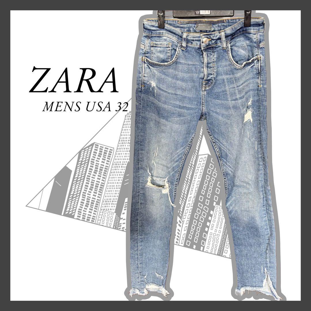 ZARA メンズ ダメージ ジーンズ デニム 32インチ（ZARA】SKINNY