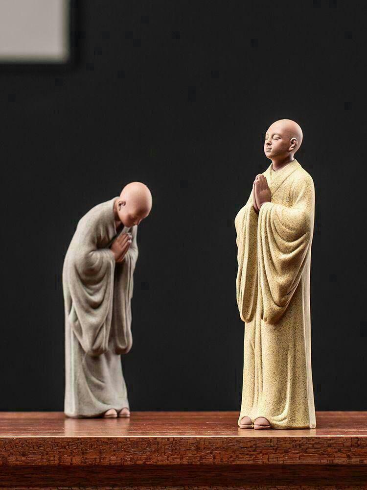 紫砂 禅意和尚 禅意 事務室の置物 陶芸作品 新品 2体 NA5（大號