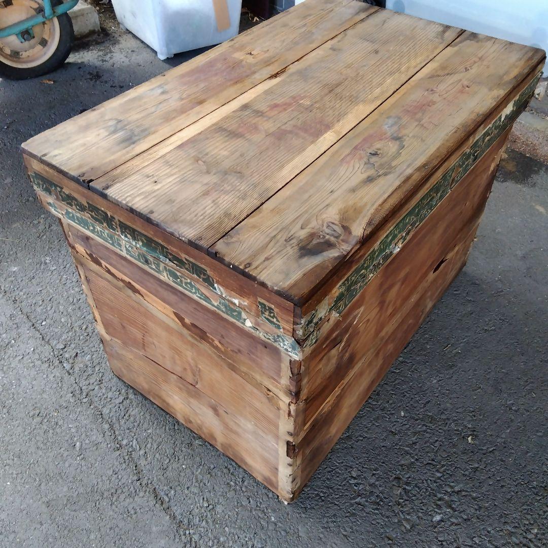 レトロ木製茶箱 蓋付き （ss7341 【中古】札幌市内・札幌近郊