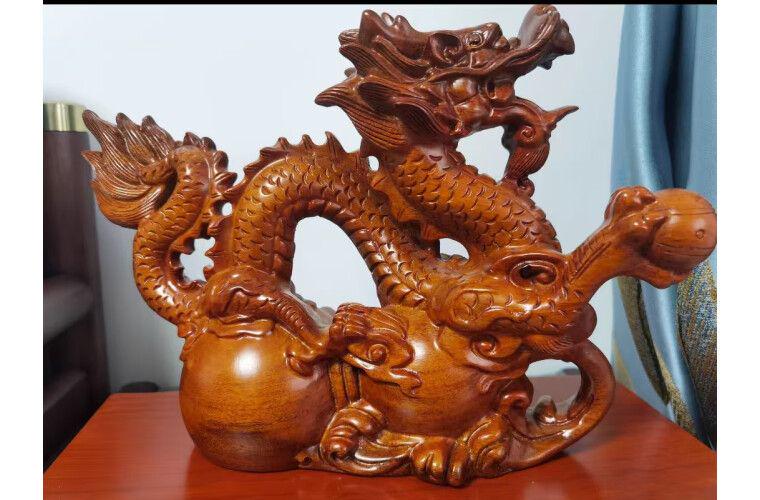 木製ドラゴン彫刻 台座付き（天然石スフィア台座 ドラゴン 龍