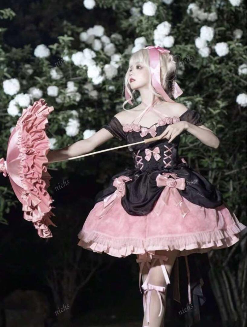 ゴスロリ・ロリータドレス ピンクと黒 （黒とピンク 尊い