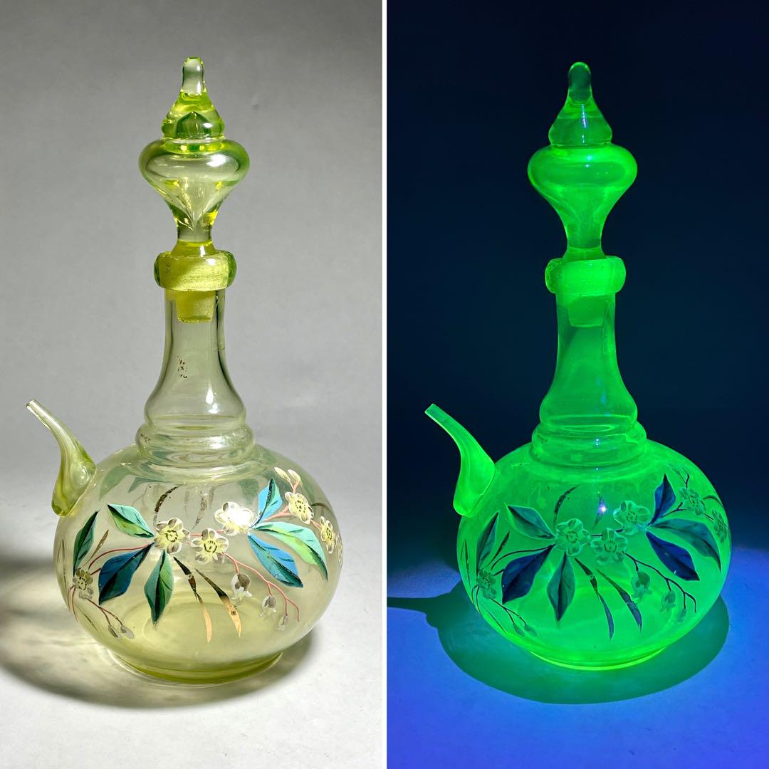 ◇希少品！明治硝子 エナメル彩ウランガラス水注 明治工芸 明治