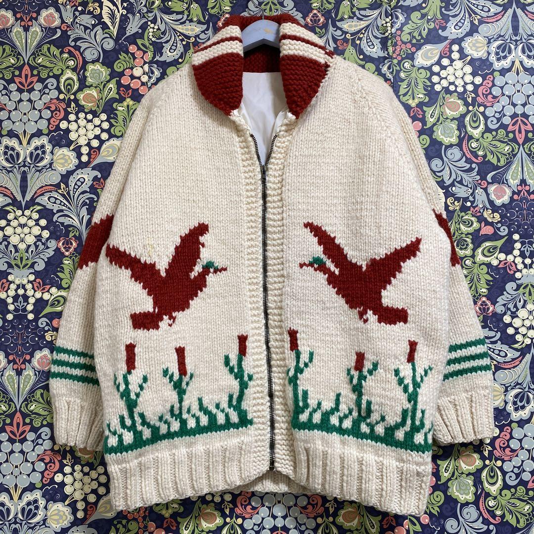60s ヴィンテージカウチンセーター 鳥柄 カナダ製 ライトニング