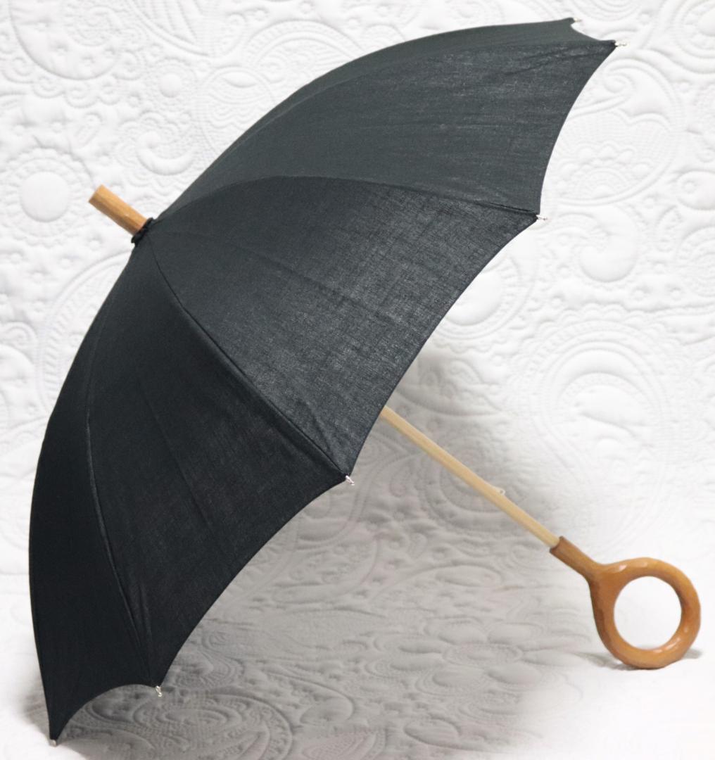 新品【晴雨兼用 長傘】綿100％ 〇型持ち手 木製 雨傘 日傘 日本製 黒 新品【晴雨兼用 長傘】綿100％ 〇型持ち手 木製 雨傘 日傘 日本