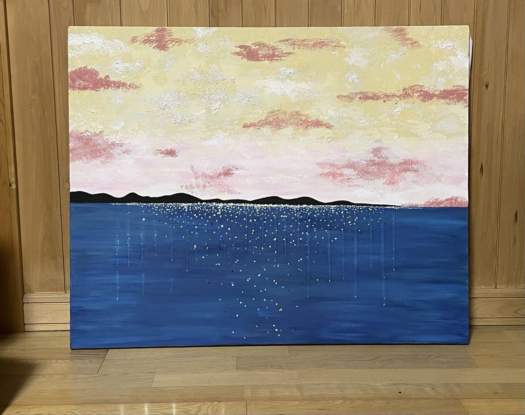 アクリル画 海と空の風景　テクスチャーアート sunrise＊絵画 風景画 アクリル画 海 空 テクスチャーアート