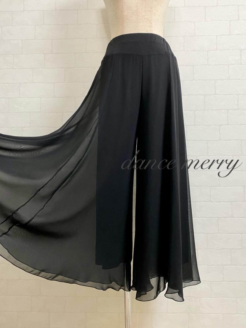 新品　社交ダンス　ワイドパンツ　黒　レッスン　シフォン　ズボン　6297 新品 社交ダンス ワイドパンツ 黒 レッスン シフォン ズボン