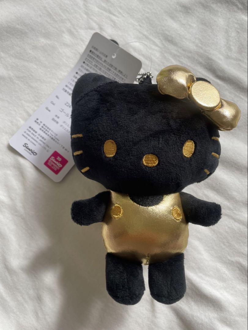 サンリオ　ハローキティ　黒猫キティ　ぬいぐるみマスコット　キーホルダー ハローキティ ぬいぐるみ 黒・金（ハローキティ 90s しっぽ付き
