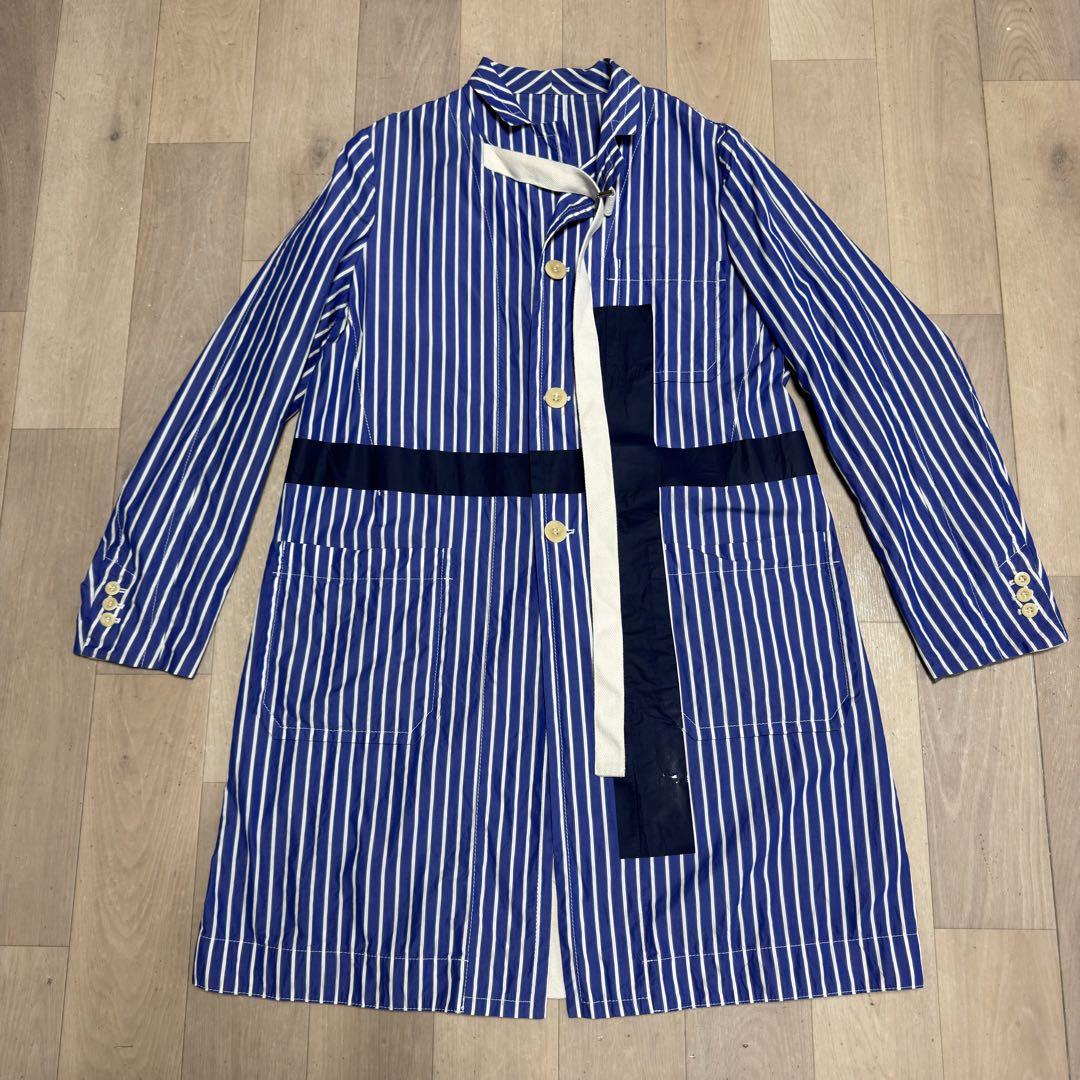 sacai サカイ18SS 立体裁断 ストライプ　シャツ生地 チェスターコート sacai 綴じる サカイ18SS 立体裁断ストライプ シャツ生地