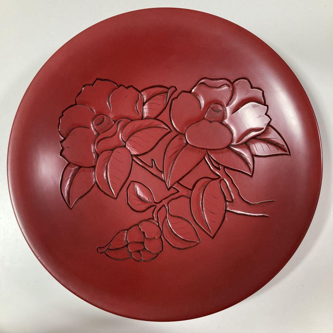 骨董品　唐物古満塗　菓子器 ①骨董品 堆朱 漆塗り 菓子皿27㎝ （朱塗り 煮物椀 菓子椀 高