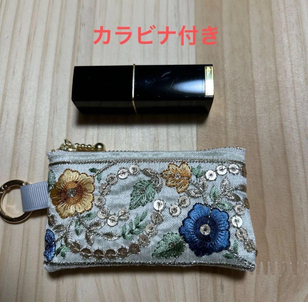 【リュンヌ】インド刺繍リボン・ミニポーチ ハンドメイド♡インド刺繍リボンミニポーチ （インドリボン刺繍