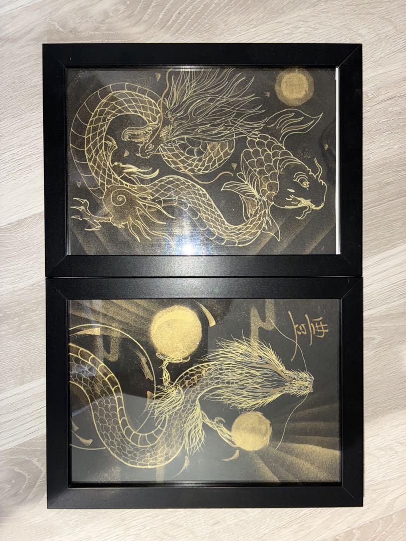 龍神絵画】開運 金龍 昇り龍 厄除け 運気上昇 2枚セット （龍の