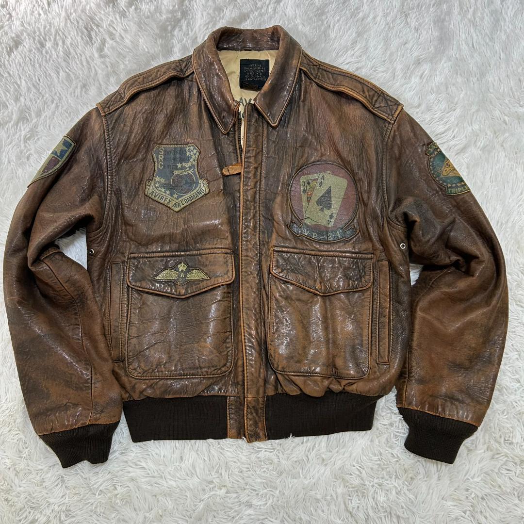 【90s vintage】フライトジャケット　A2 ワッペン　シープスキン　短丈 90s MA1 ボンバー フライトジャケット 襟ボア ナイロン 短丈