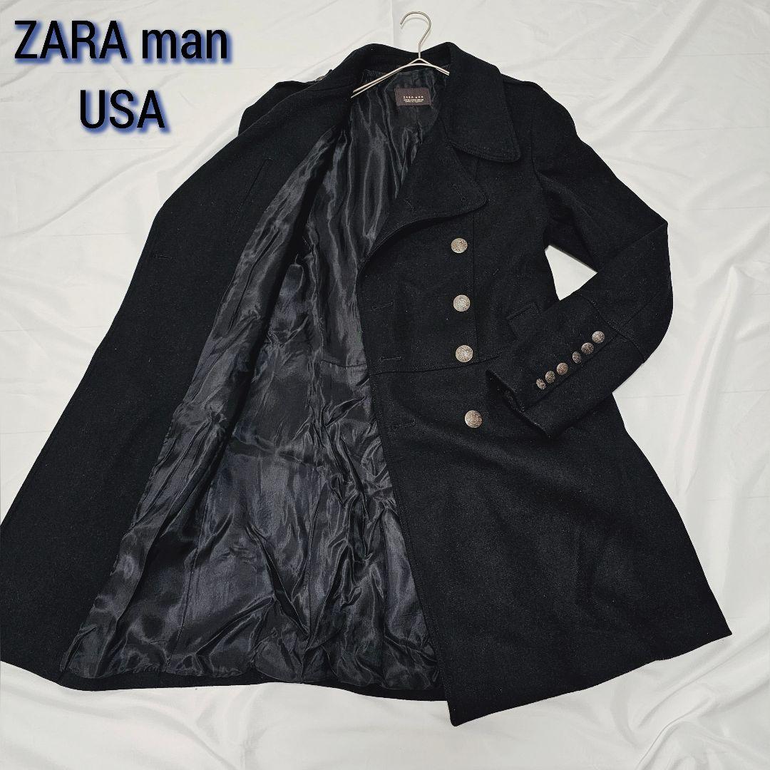 【希少・美品】Zara man トレンチコート　ウール　黒Mサイズ　刻印ボタン 希少・美品】Zara man トレンチコート ウール 黒Mサイズ 刻印