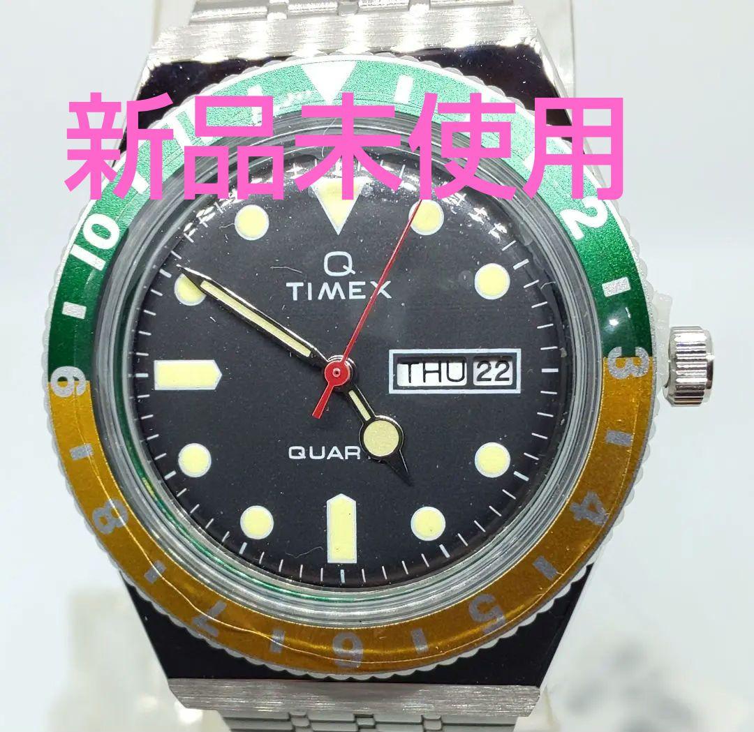 未使用タイメックスQ TW2U61000グリーン x イエロー稼働品 TIMEX] Watch Q TIMEX Green x Yellow Black Dial Quartz 38MM