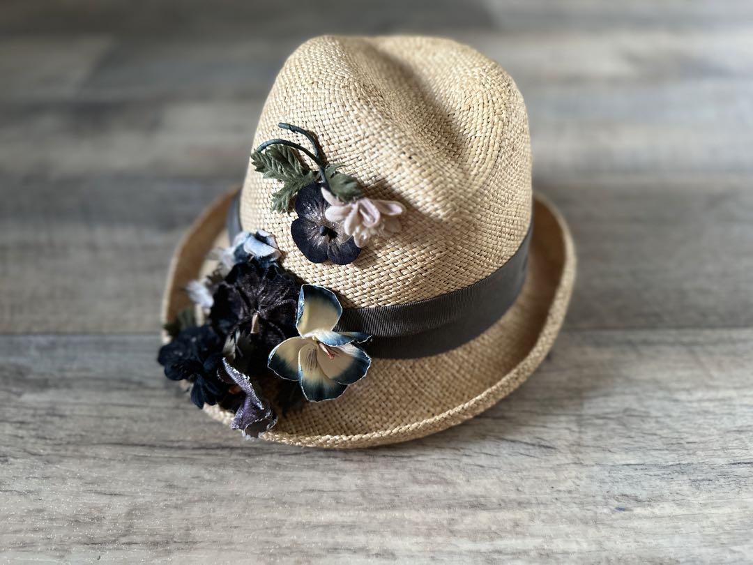CA4LA ストローハット 花 ナチュラル 黒 希少 美品 CA4LA ストローハット 花 ナチュラル 黒 希少 美品（ハット