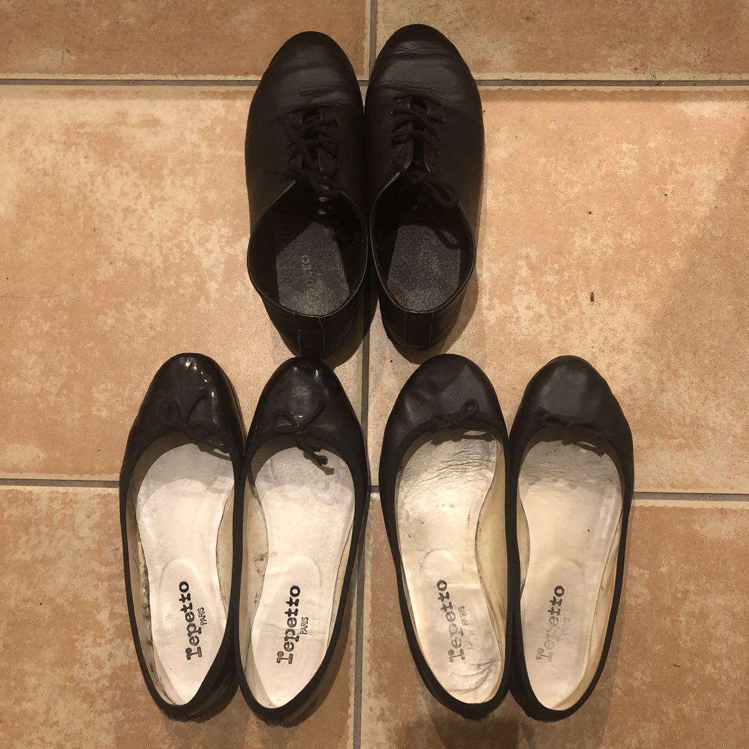 repetto ブラック レザー フラットシューズ バレエシューズ38
