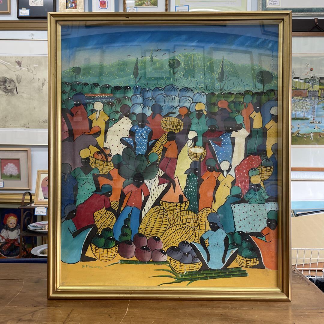 アフリカの市場の風景 絵画 アフリカの市場の風景 絵画（アフリカのフォークアート