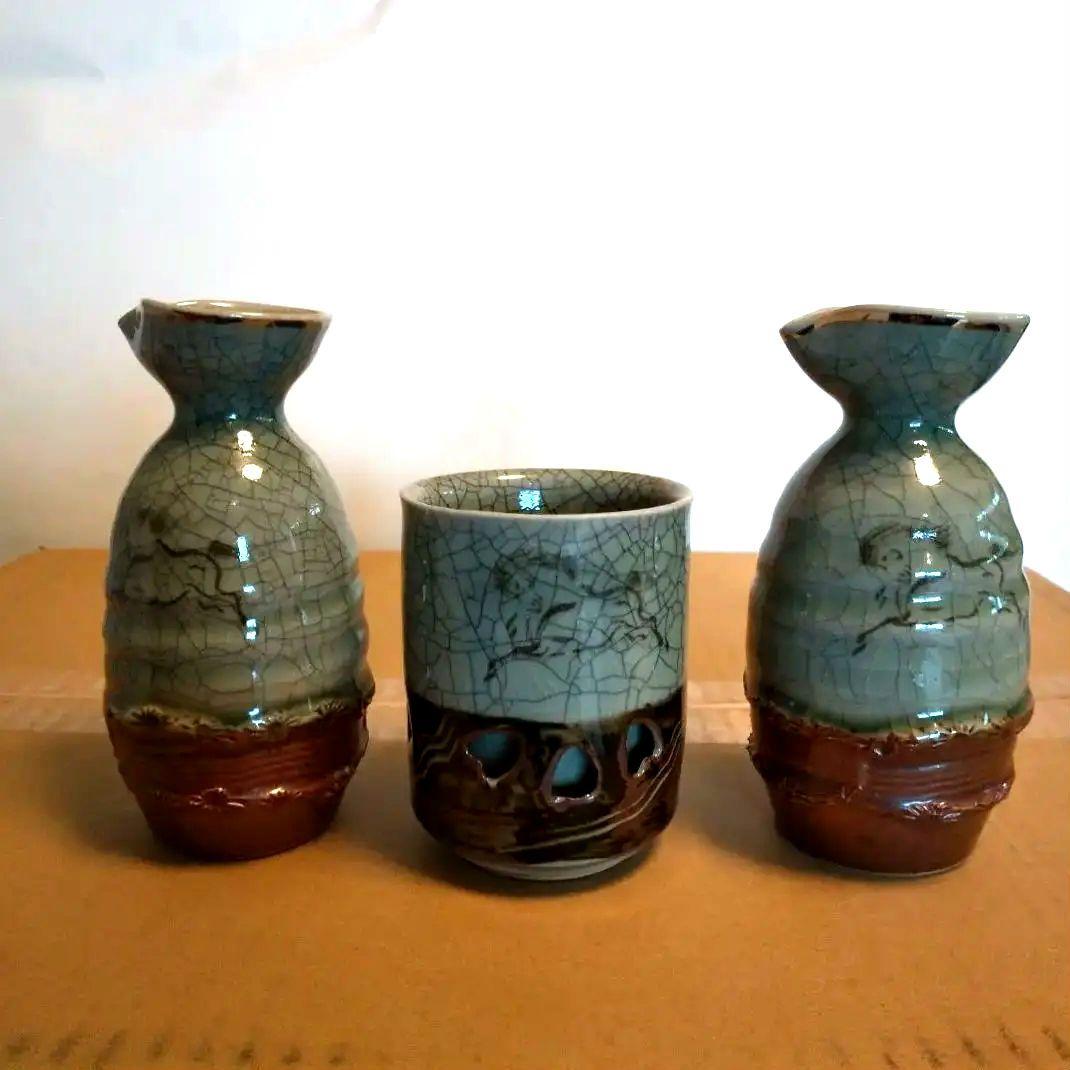 緑色 陶器製 ひび割れ釉薬器 緑色 陶器製 ひび割れ釉薬器 Lシリーズ わさび釉 | 陶芸ショップ