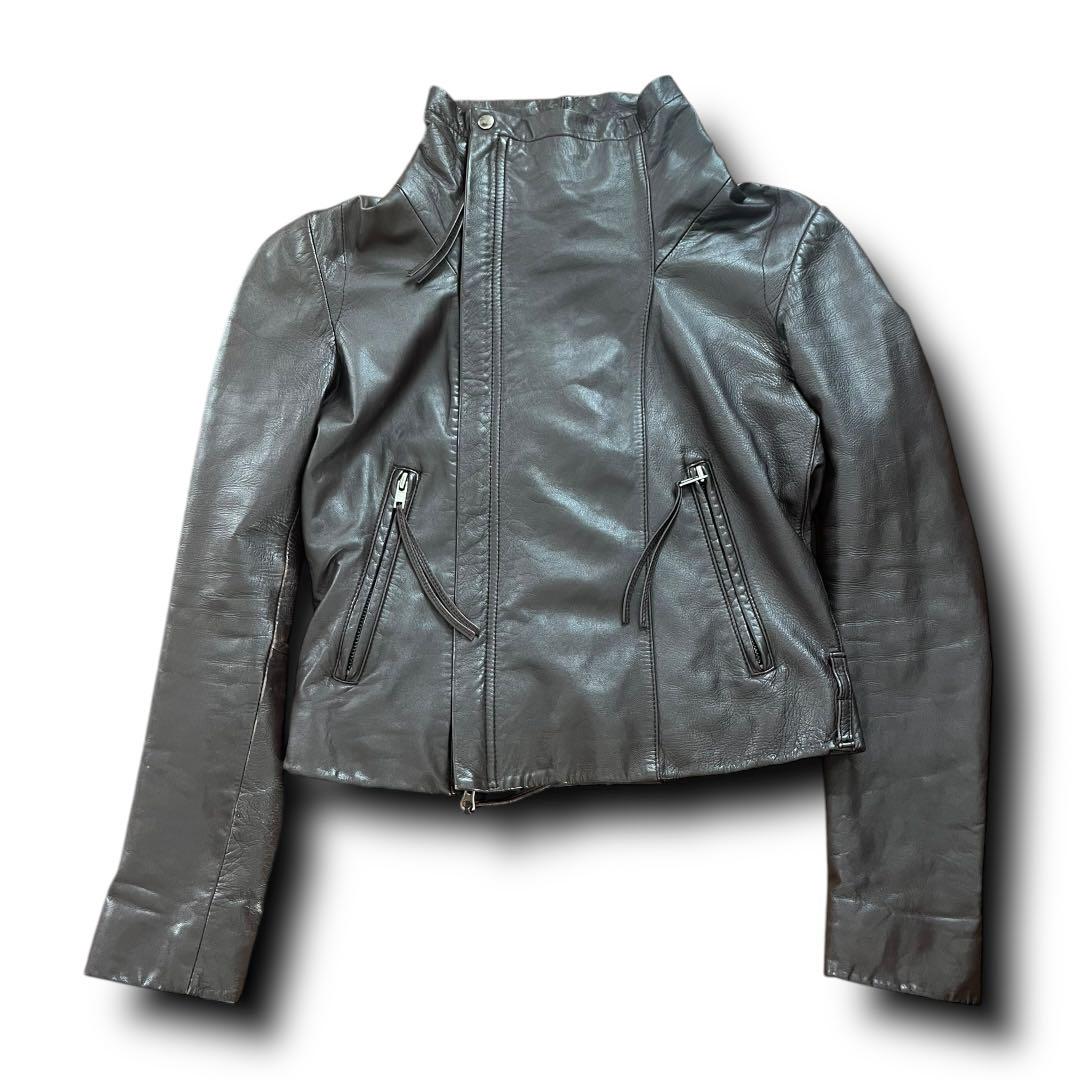 2000s Turtle Neck Gimmick Leather Jacket（2000s Unknown Zip