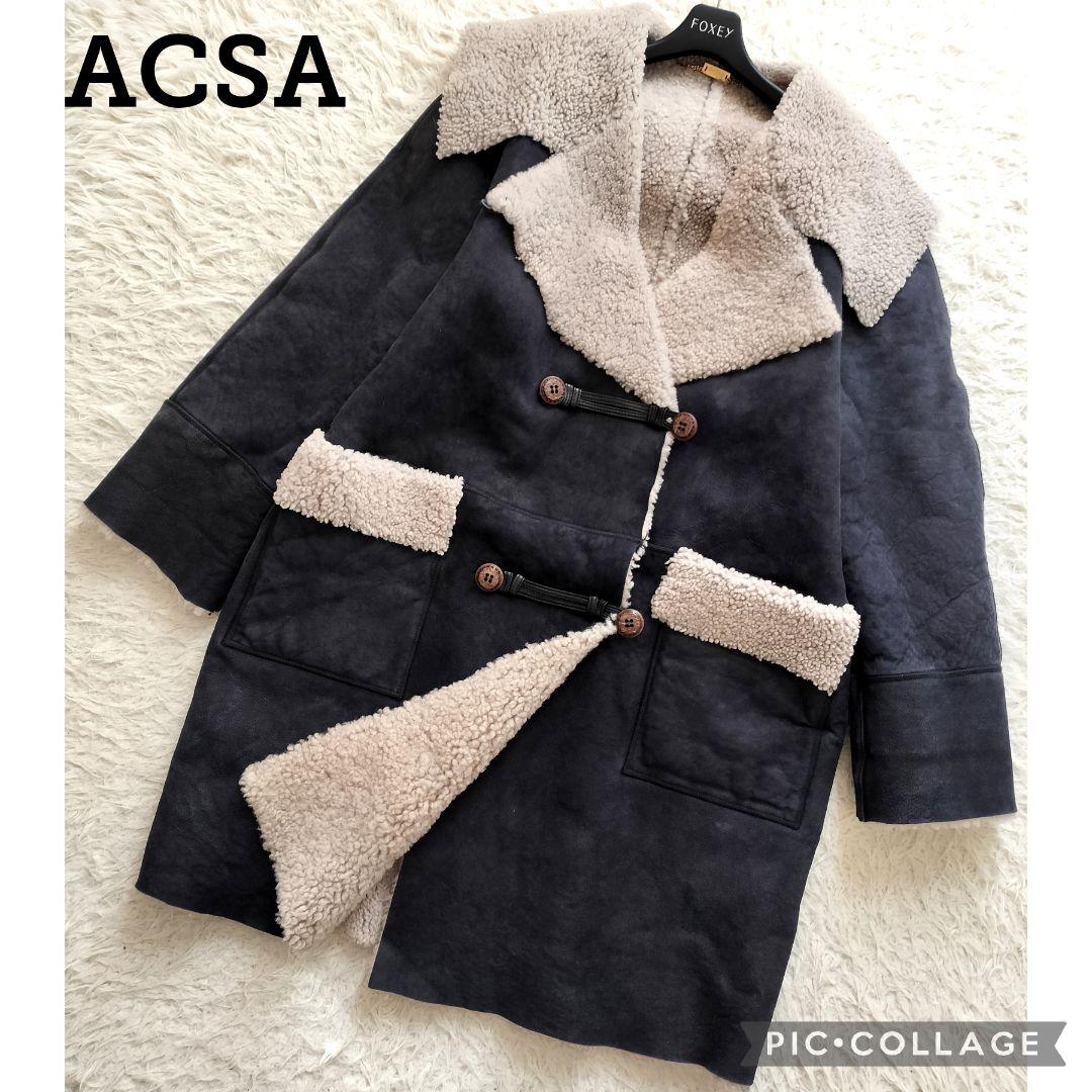 【美品】スペイン製 ACSA★本革ムートンコート テディベア　ダブル　ボア　男女 美品】スペイン製 ACSA☆本革ムートンコート テディベア ダブル