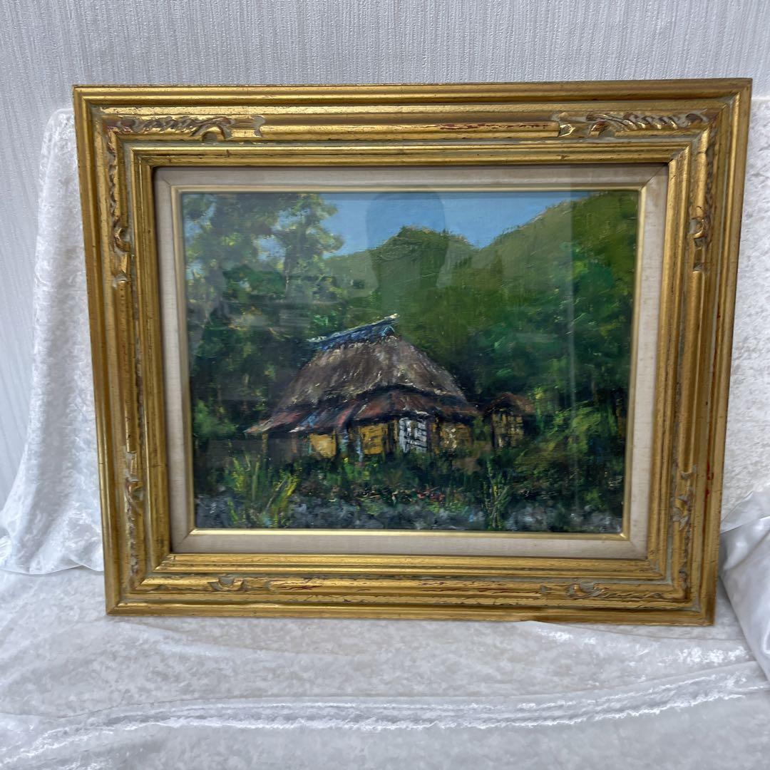 額縁付き油絵風景画 風景画 油彩画 S.J. サイン付き/額装付き