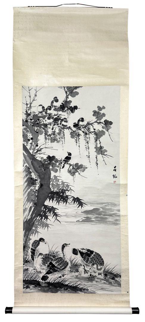 水墨画 鳥と自然の巻物 水墨画 鳥と自然の巻物（【水墨画】今にも飛びそうな鷹を描く