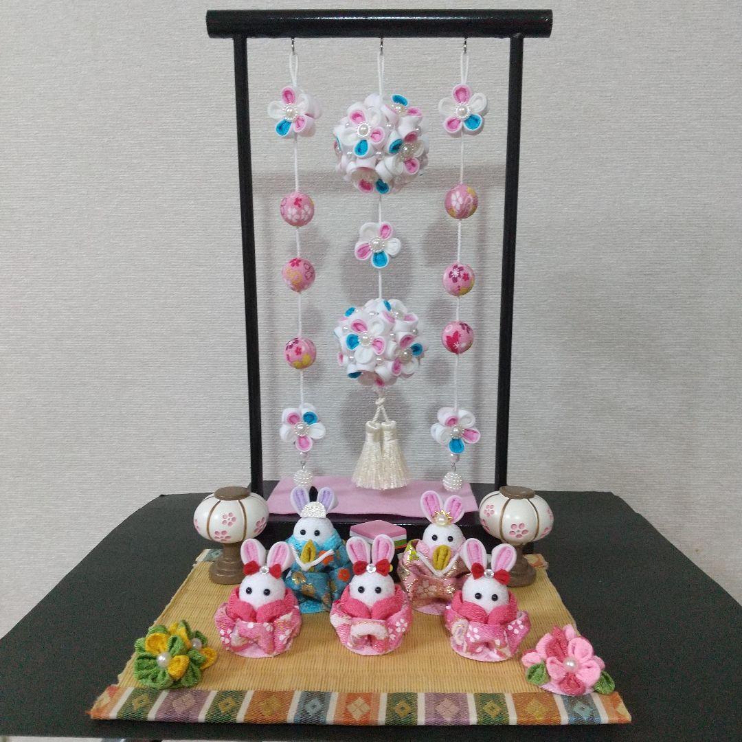 つまみ細工 吊るし飾りと雛飾りセット 雛壇 ピンク How to make a cherry blossom flower ball bouquet with cloth