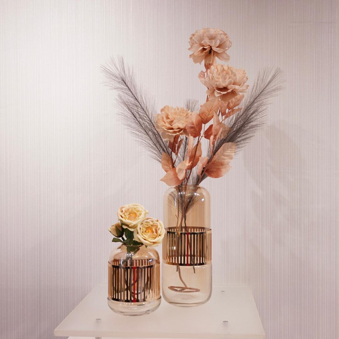 輸入品 花瓶 フラワーベース 2個セット 造花付き モダン 北欧 北欧ツートンモダンフラワーベース – acacia