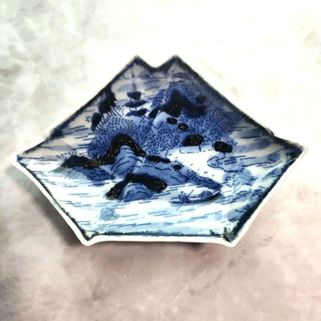 古伊万里　染付小皿　型紙摺印判　山水文　上手型物　骨董品　アンティーク　金継ぎ 古伊万里 染付小皿 型紙摺印判 山水文 上手型物 骨董品
