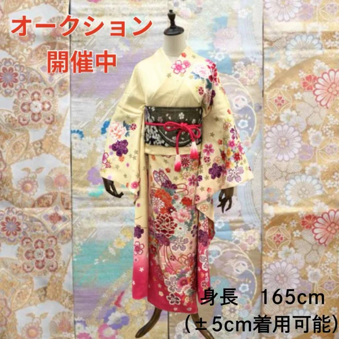 美品> 振袖 振袖セット 古典柄 正絹 袋帯 着物 圧さ 着付け練習