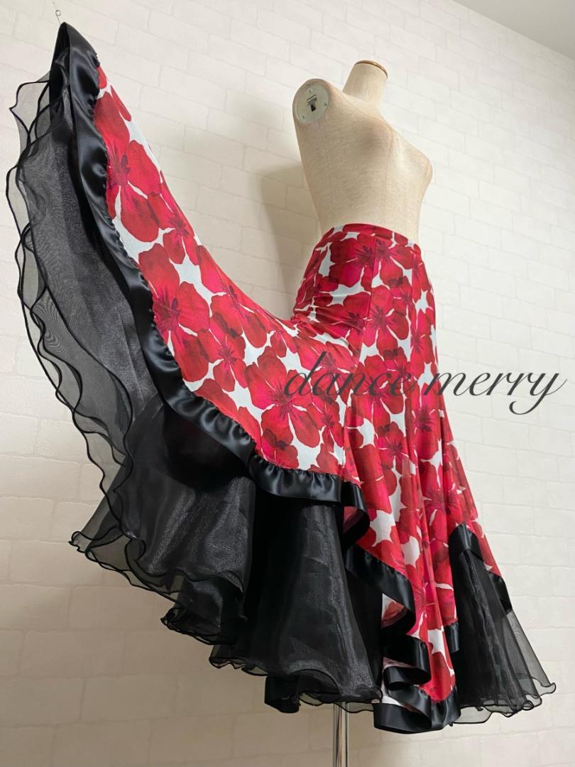 新品　豪華　社交ダンス　スカート　黒　ティアード　パーティ　ワルツ　4867 新品 豪華 社交ダンス スカート 黒 ティアード パーティ ワルツ