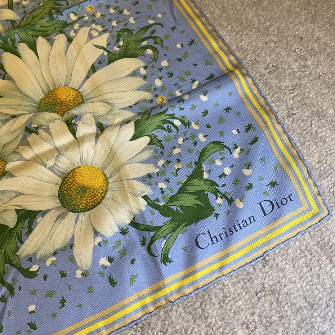 ＊ヴィンテージ＊Christian Dior ブラック シルクスカーフ Christian Dior クリスチャンディオール 大判シルクスカーフシアー