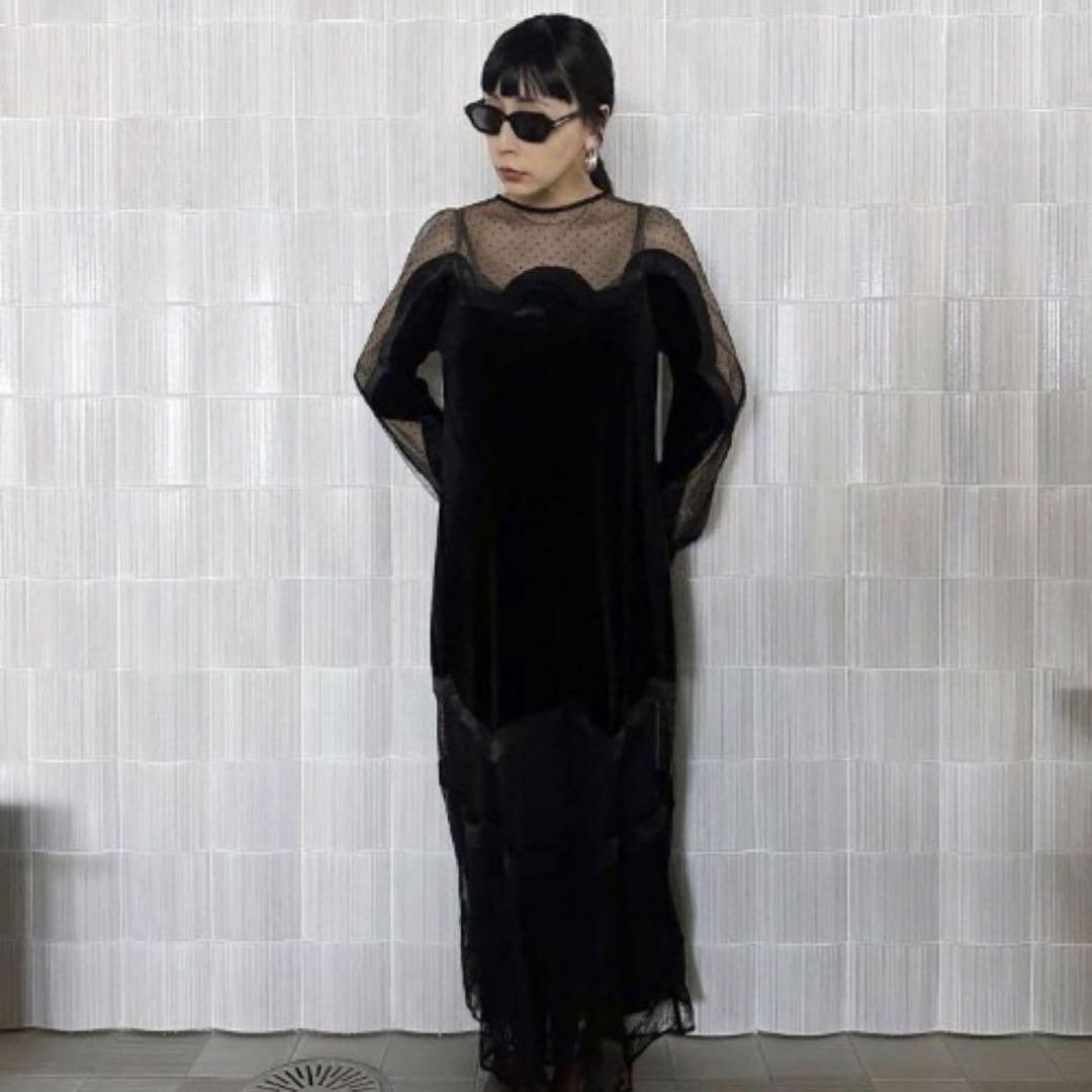 スーツ・フォーマル・ドレス WAVE SWITCH SHEER DRESS AMERI 試着のみ】AMERI WAVE SWITCH SHEER DRESS（Ameri VINTAGE × THE
