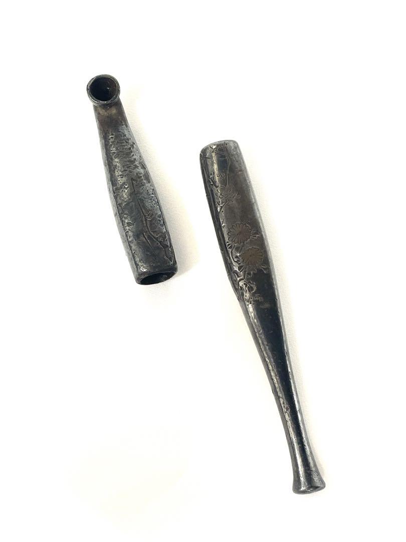 【価格交渉大歓迎】芳秋在銘　純銀刻印　彫金煙管　キセル　157g 価格交渉大歓迎】芳秋在銘 純銀刻印 彫金煙管 キセル 157g
