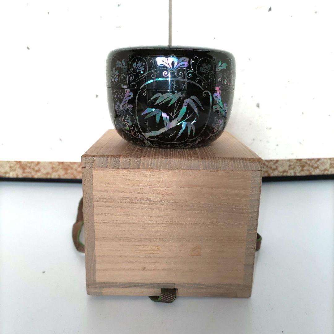 茶道具 螺鈿大平棗 （茶道具 平棗 梨地 高蒔絵 表完作 住吉蒔絵