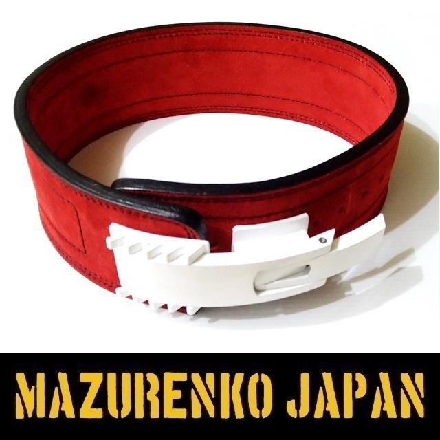 S)本牛革ラダーバックルレバーアクションパワーベルト10mm赤