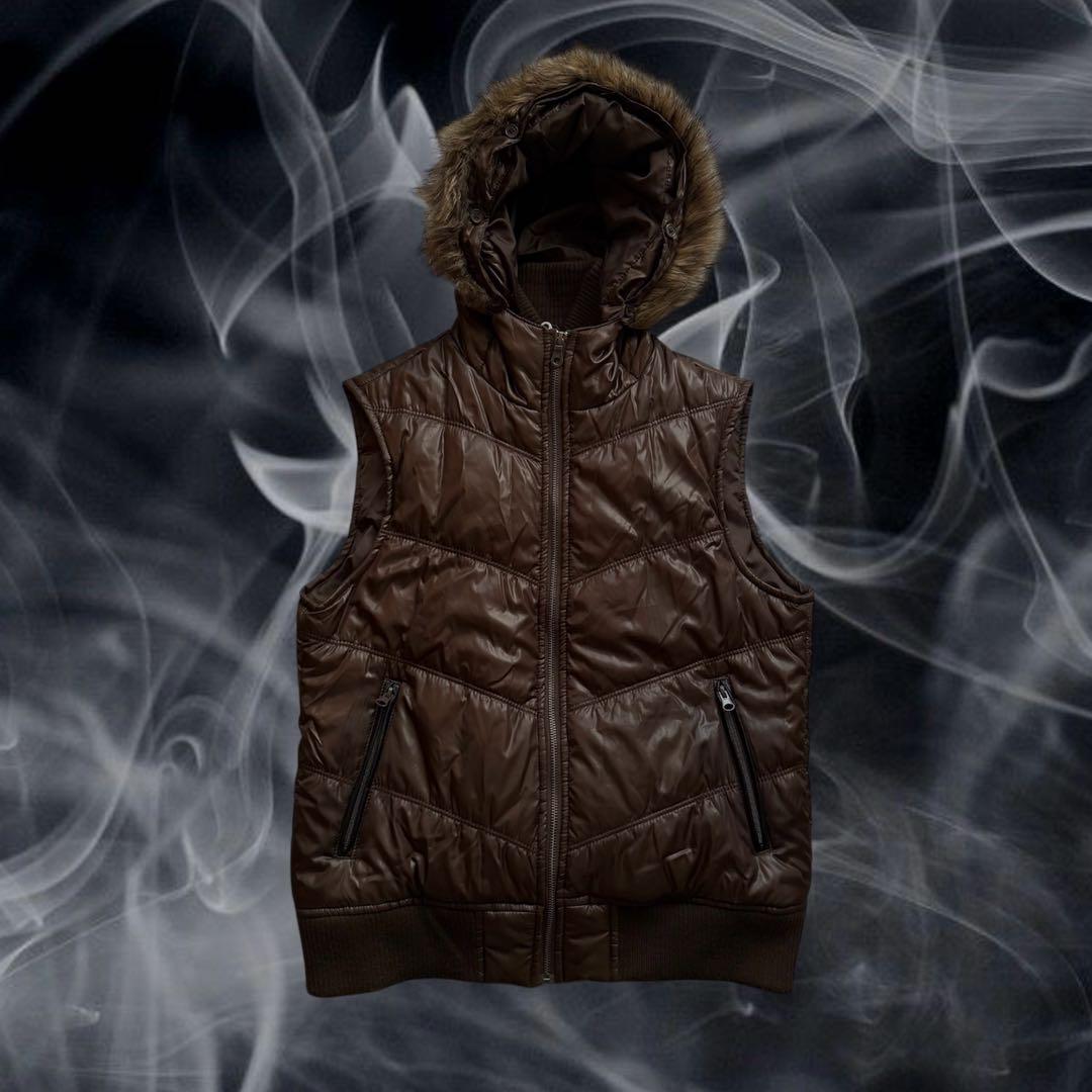 archive fur down vest Y2K グランジ　平成　y2k 最安値❗️ 00s Y2K ファーダウンベスト 平成 グランジ ギャル男