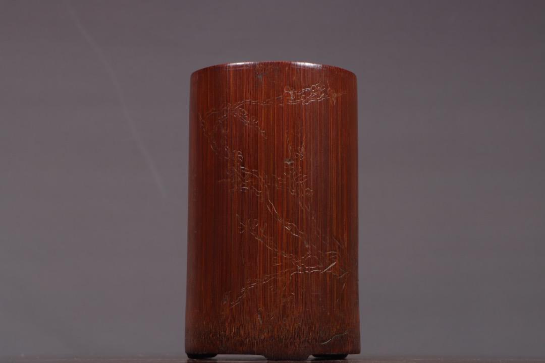中国美術 竹製彫刻 筆立 筆筒 置物 骨董 - メルカリ