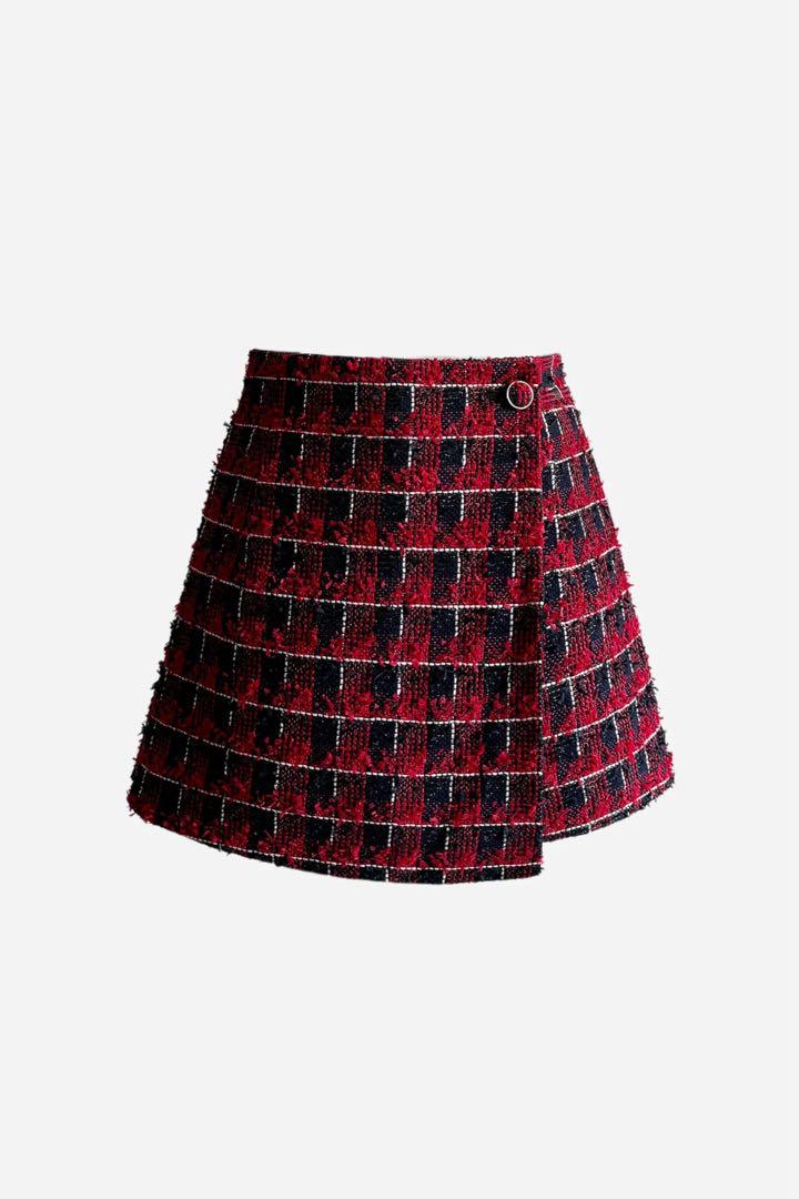 sheller check tweed wrap culottes（Lady tweed wrap culottes