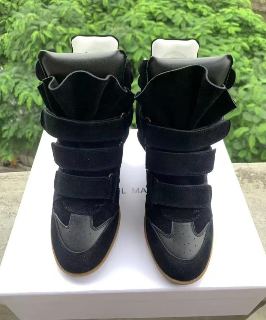 極美品　ISABEL MARANT レザー　厚底　ブーツ　スニーカー ISABEL MARANTハイブーツスニーカー 黒 38 厚底シューズ（ISABEL