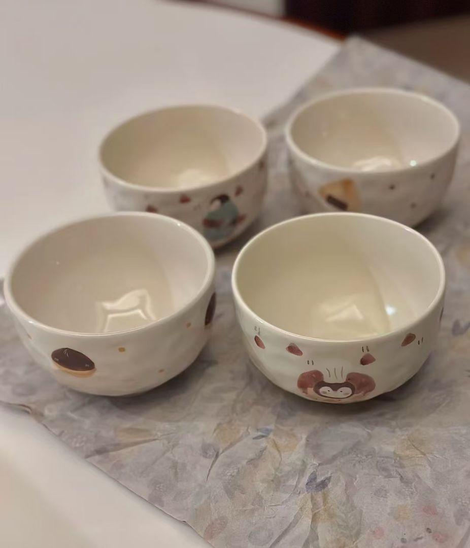 動物イラスト付き陶器茶碗2個セット なぞる