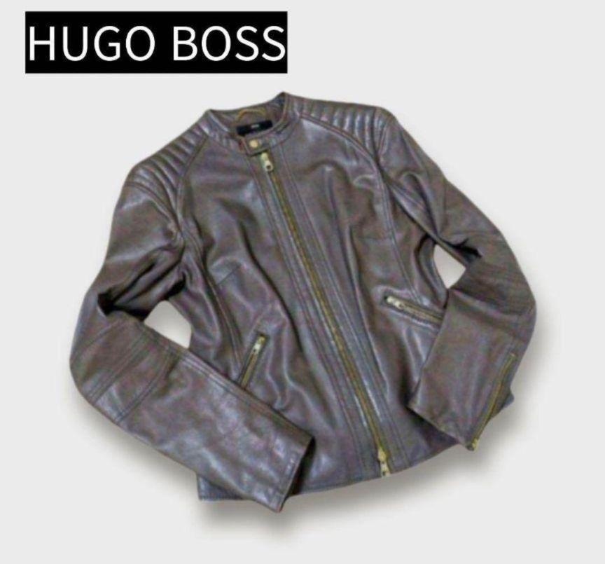 HUGO BOSS】ヒューゴボス レザー ライダースジャケット ブラウン
