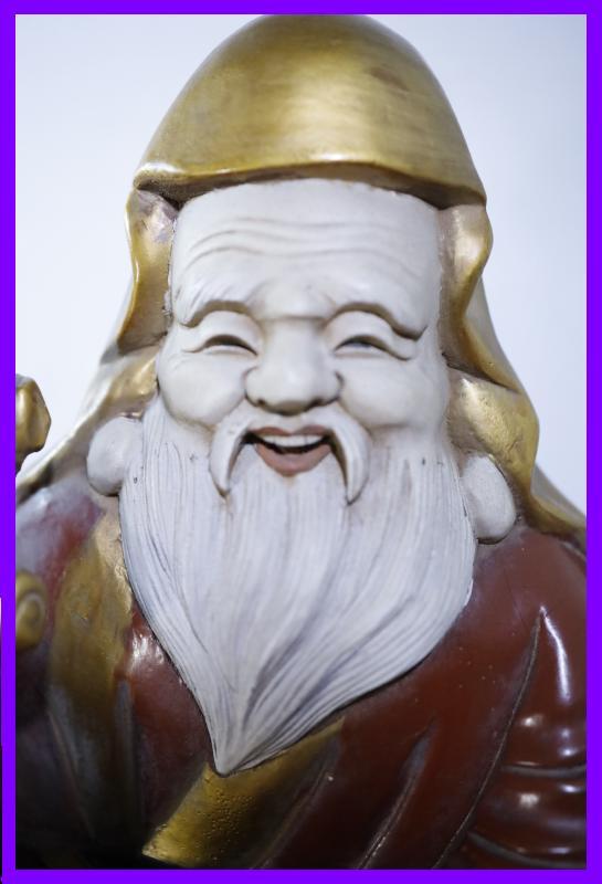 ◇大型 木製 木彫 仙人像 魔除 縁起物 置物 全長/約62cm（Yahoo