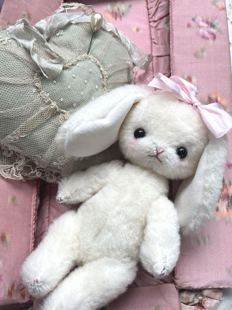 lily ribbon 作家 羊毛 テディベア ハンドメンド ぬいぐるみ うさぎ お値下げ 人気作家様 ハンドメイド うさぎ ぬいぐるみ (週末お